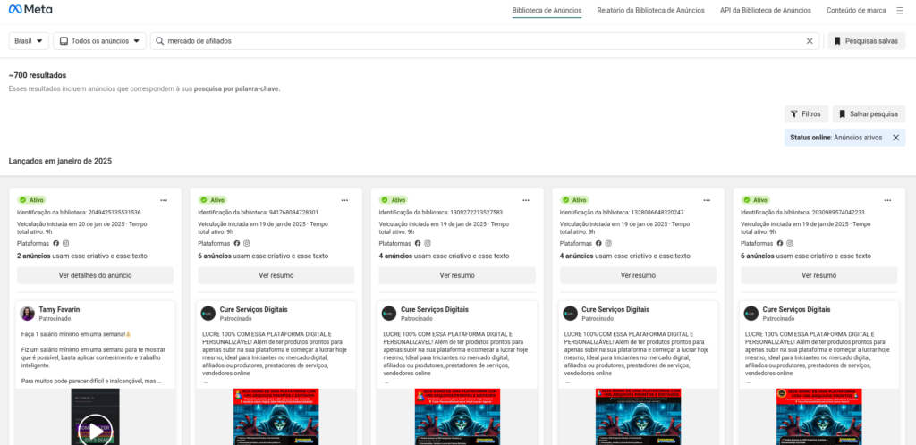 Biblioteca de Anúncios do Facebook Mercado de Afiliados