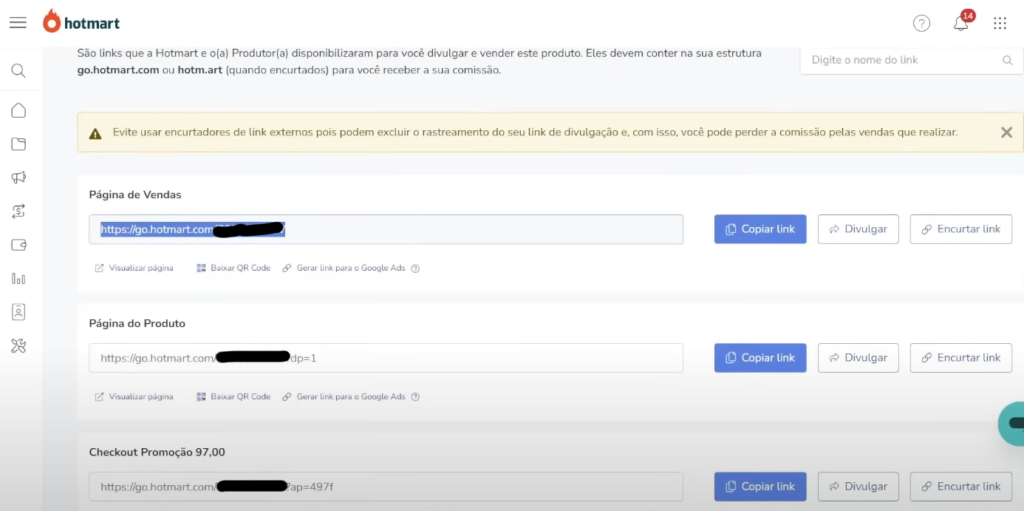 Links de Afiliados na Hotmart