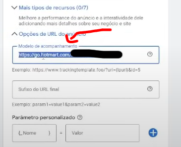 Google Ads URL de Modelo de Acompanhamento